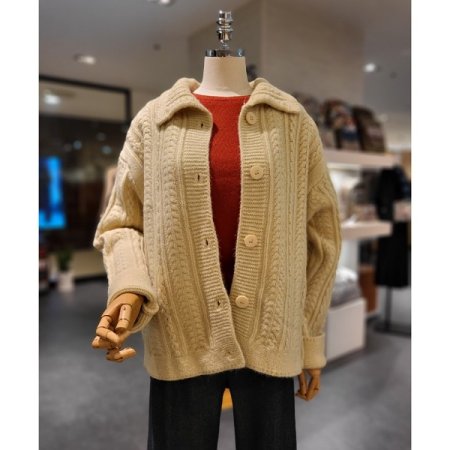 박스핏 카라넥 니트 가디건