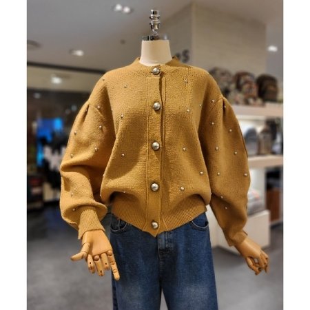 진주 장식 봉소매 가디건