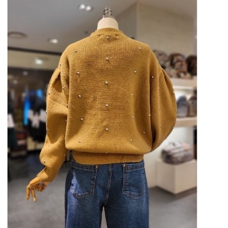 진주 장식 봉소매 가디건