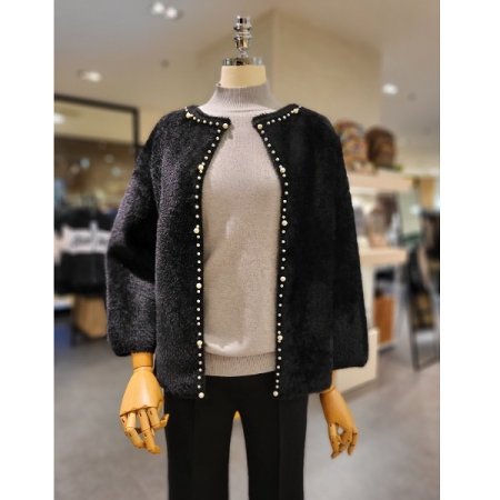라운드넥 진주장식 가디건