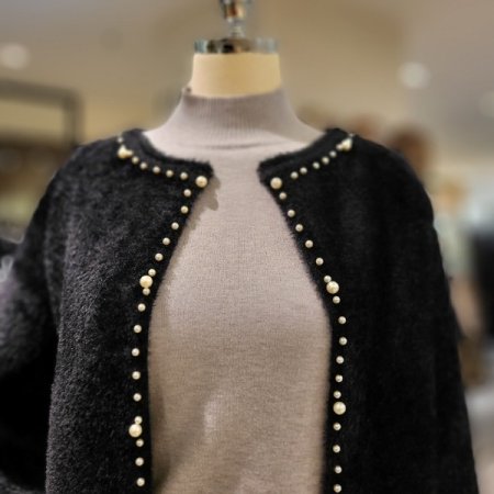 라운드넥 진주장식 가디건