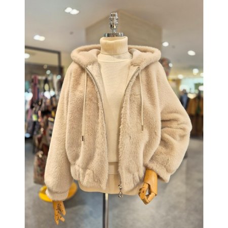 밑단 밴딩 후드 집업 무스탕