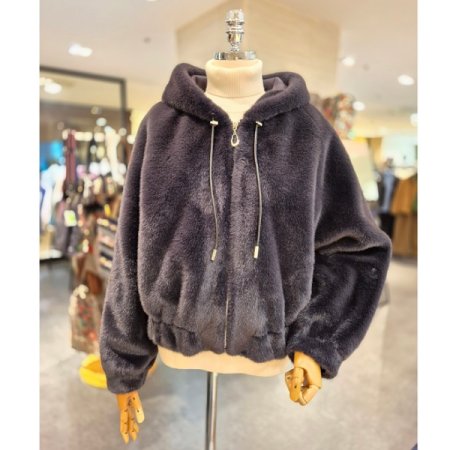 밑단 밴딩 후드 집업 무스탕