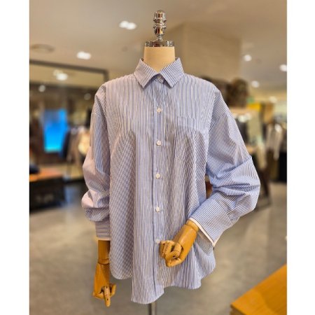 소매 이중 덧단 스트라이프 셔츠