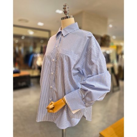 소매 이중 덧단 스트라이프 셔츠