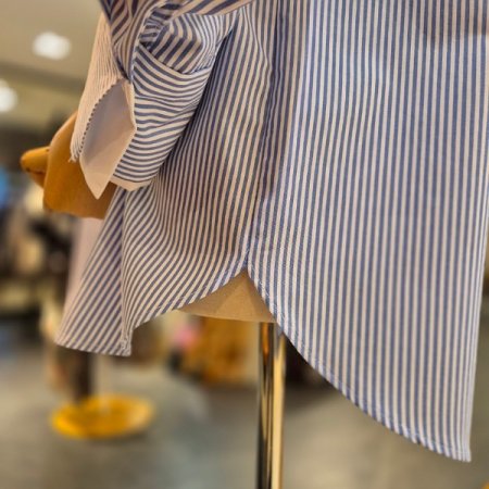 소매 이중 덧단 스트라이프 셔츠