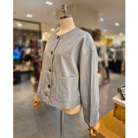 핀턱주름 라운드 레더 점퍼