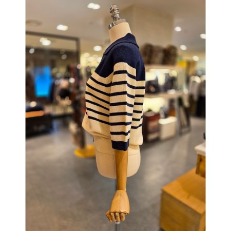 스트라이프 집업 카라 니트